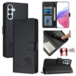 Custodia pelle RFID con motivo gatto per Samsung Galaxy M55