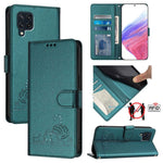 Custodia per telefono in pelle RFID con motivo gatto in rilievo con cordino, For Samsung Galaxy A03 164mm, For Samsung Galaxy A03 166mm, For Samsung Galaxy M52 5G, For Samsung Galaxy M32 4G Global/M22