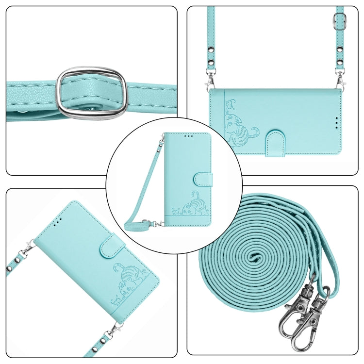 Custodia per telefono in pelle RFID con motivo gatto in rilievo con cordino, For Samsung Galaxy M33 5G Global, For Samsung Galaxy A53 5G, For Samsung Galaxy A73 5G, For Samsung Galaxy A33 5G