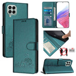 Custodia per telefono in pelle RFID con motivo gatto in rilievo con cordino, For Samsung Galaxy M33 5G Global, For Samsung Galaxy A53 5G, For Samsung Galaxy A73 5G, For Samsung Galaxy A33 5G