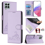 Custodia per telefono in pelle RFID con motivo gatto in rilievo con cordino, For Samsung Galaxy M33 5G Global, For Samsung Galaxy A53 5G, For Samsung Galaxy A73 5G, For Samsung Galaxy A33 5G
