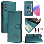Custodia per telefono in pelle RFID con motivo gatto in rilievo con cordino, For Samsung Galaxy M34 5G/F34 5G, For Samsung Galaxy A25 5G Global, For Samsung Galaxy M54 5G Global/F54 5G, For Samsung Galaxy M14 5G Global