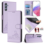 Custodia per telefono in pelle RFID con motivo gatto in rilievo con cordino, For Samsung Galaxy M34 5G/F34 5G, For Samsung Galaxy A25 5G Global, For Samsung Galaxy M54 5G Global/F54 5G, For Samsung Galaxy M14 5G Global