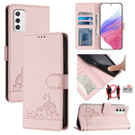 Custodia per telefono in pelle RFID con motivo gatto in rilievo con cordino, For Samsung Galaxy A03 164mm, For Samsung Galaxy A03 166mm, For Samsung Galaxy M52 5G, For Samsung Galaxy M32 4G Global/M22