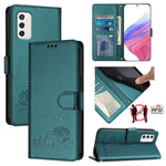 Custodia per telefono in pelle RFID con motivo gatto in rilievo con cordino, For Samsung Galaxy A03 164mm, For Samsung Galaxy A03 166mm, For Samsung Galaxy M52 5G, For Samsung Galaxy M32 4G Global/M22