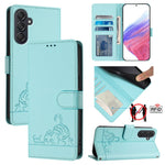 Custodia pelle RFID con motivo gatto per Samsung Galaxy M55