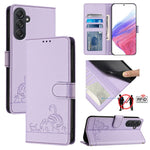 Custodia pelle RFID con motivo gatto per Samsung Galaxy M55