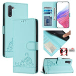 Custodia per telefono in pelle RFID con motivo gatto in rilievo con cordino, For Samsung Galaxy Note10, For Samsung Galaxy Note10+, For Samsung Galaxy Xcover 4/Xcover 4s, For Samsung Galaxy S10e