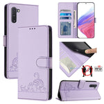 Custodia per telefono in pelle RFID con motivo gatto in rilievo con cordino, For Samsung Galaxy Note10, For Samsung Galaxy Note10+, For Samsung Galaxy Xcover 4/Xcover 4s, For Samsung Galaxy S10e