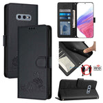 Custodia per telefono in pelle RFID con motivo gatto in rilievo con cordino, For Samsung Galaxy Note10, For Samsung Galaxy Note10+, For Samsung Galaxy Xcover 4/Xcover 4s, For Samsung Galaxy S10e