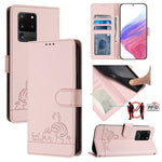 Custodia per telefono in pelle RFID con motivo gatto in rilievo con cordino, For Samsung Galaxy Note20, For Samsung Galaxy S20 Ultra, For Samsung Galaxy S20, For Samsung Galaxy S20+