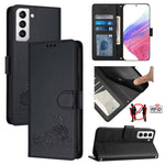 Custodia per telefono in pelle RFID con motivo gatto in rilievo con cordino, For Samsung Galaxy S22+ 5G, For Samsung Galaxy S22 5G, For Samsung Galaxy Xcover 5, For Samsung Galaxy S21 FE 5G