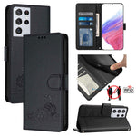 Custodia per telefono in pelle RFID con motivo gatto in rilievo con cordino, For Samsung Galaxy S21 5G, For Samsung Galaxy S21+ 5G, For Samsung Galaxy S21 Ultra 5G, For Samsung Galaxy Note20 Ultra