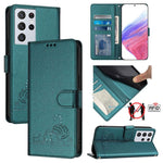 Custodia per telefono in pelle RFID con motivo gatto in rilievo con cordino, For Samsung Galaxy S21 5G, For Samsung Galaxy S21+ 5G, For Samsung Galaxy S21 Ultra 5G, For Samsung Galaxy Note20 Ultra