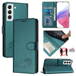Custodia per telefono in pelle RFID con motivo gatto in rilievo con cordino, For Samsung Galaxy S22+ 5G, For Samsung Galaxy S22 5G, For Samsung Galaxy Xcover 5, For Samsung Galaxy S21 FE 5G