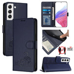 Custodia per telefono in pelle RFID con motivo gatto in rilievo con cordino, For Samsung Galaxy S22+ 5G, For Samsung Galaxy S22 5G, For Samsung Galaxy Xcover 5, For Samsung Galaxy S21 FE 5G