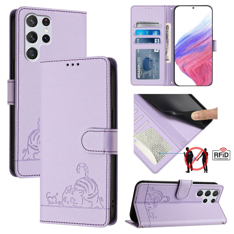 Custodia in pelle RFID con motivo gatto per Samsung Galaxy S20 FE 2022