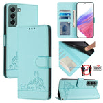 Custodia per telefono in pelle RFID con motivo gatto in rilievo con cordino, For Samsung Galaxy S22+ 5G, For Samsung Galaxy S22 5G, For Samsung Galaxy Xcover 5, For Samsung Galaxy S21 FE 5G