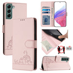 Custodia per telefono in pelle RFID con motivo gatto in rilievo con cordino, For Samsung Galaxy S22+ 5G, For Samsung Galaxy S22 5G, For Samsung Galaxy Xcover 5, For Samsung Galaxy S21 FE 5G