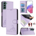 Custodia per telefono in pelle RFID con motivo gatto in rilievo con cordino, For Samsung Galaxy S22+ 5G, For Samsung Galaxy S22 5G, For Samsung Galaxy Xcover 5, For Samsung Galaxy S21 FE 5G