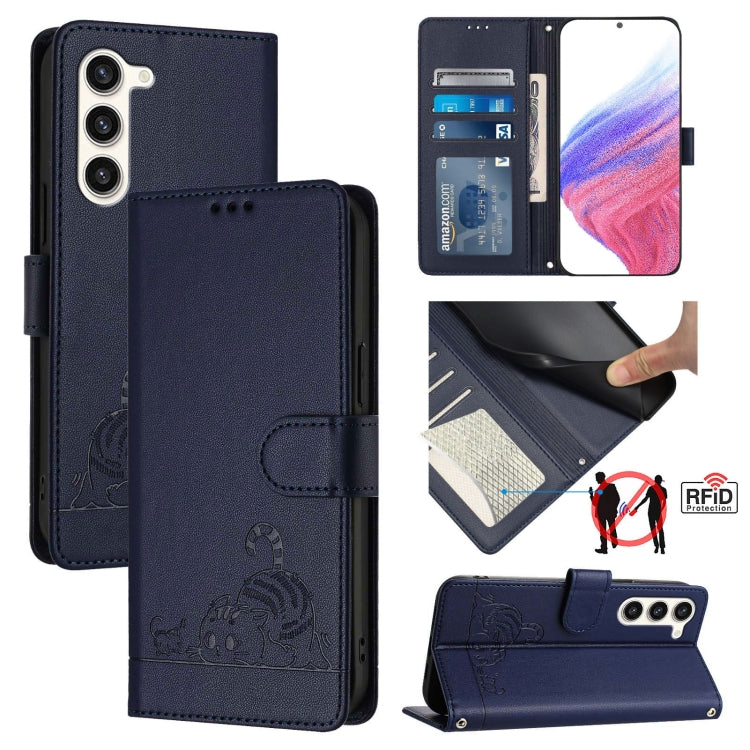 Custodia in pelle RFID con motivo gatto per Samsung Galaxy S23 FE 5G