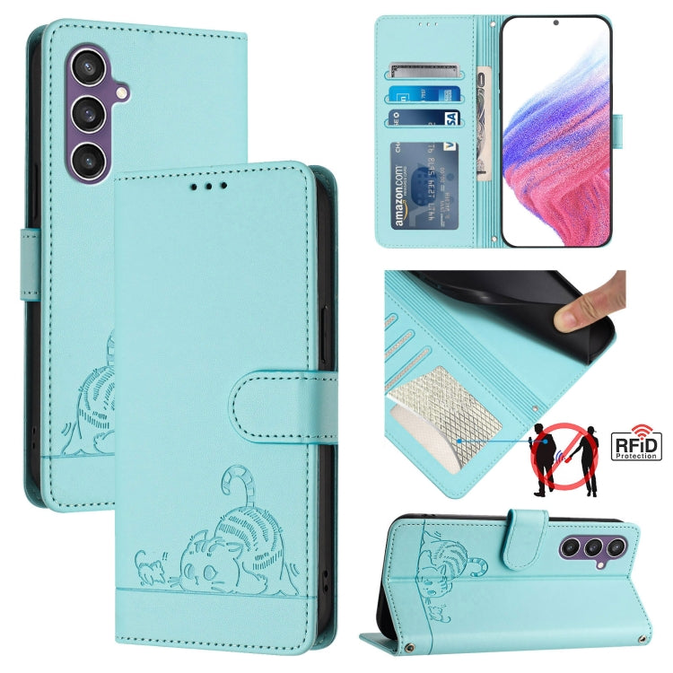 Custodia in pelle RFID con motivo gatto per Samsung Galaxy S23 FE 5G