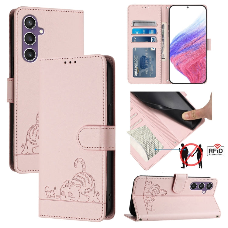 Custodia in pelle RFID con motivo gatto per Samsung Galaxy S23 FE 5G