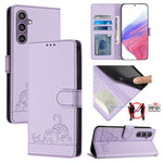 Custodia in pelle RFID con motivo gatto per Samsung Galaxy S23 FE 5G