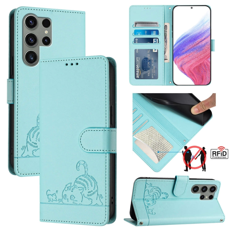 Custodia in pelle RFID con motivo gatto per Samsung Galaxy S23 FE 5G