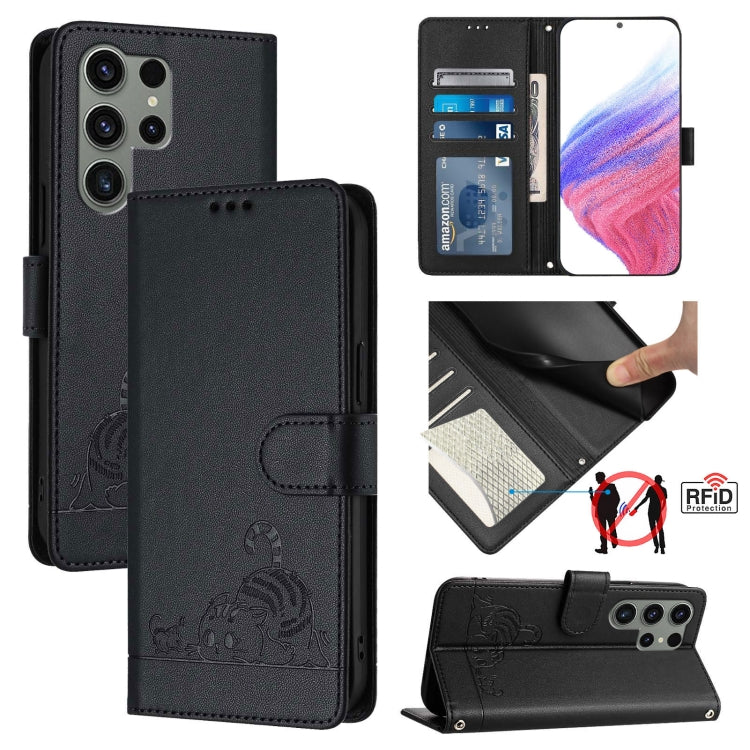 Custodia in pelle RFID con motivo gatto per Samsung Galaxy S23 FE 5G