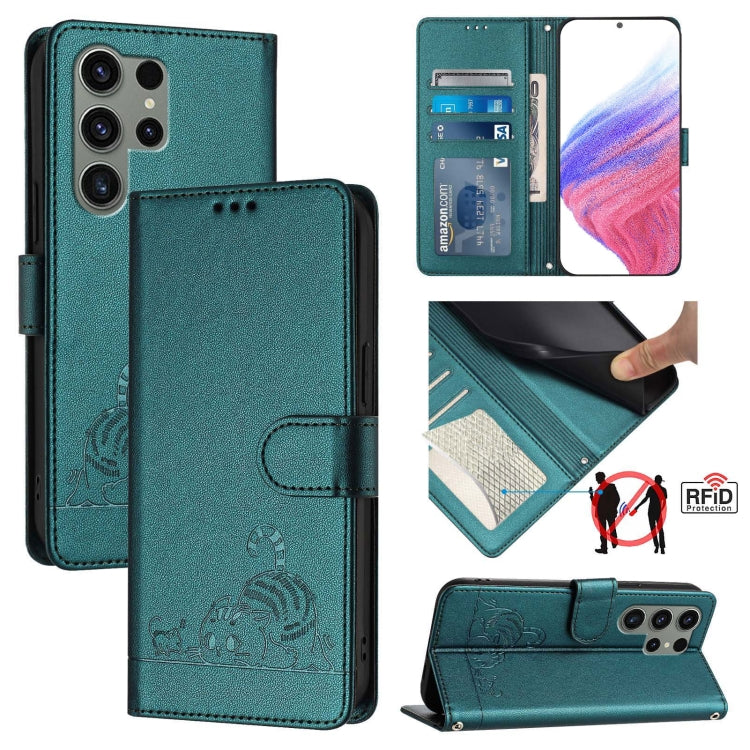 Custodia in pelle RFID con motivo gatto per Samsung Galaxy S23 FE 5G