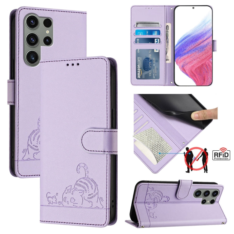 Custodia in pelle RFID con motivo gatto per Samsung Galaxy S23 FE 5G