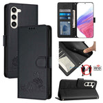 Custodia in pelle RFID con motivo gatto per Samsung Galaxy S23 FE 5G