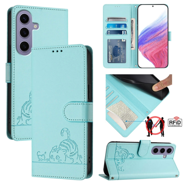 Custodia pelle RFID con motivo gatto per Samsung Galaxy Xcover7