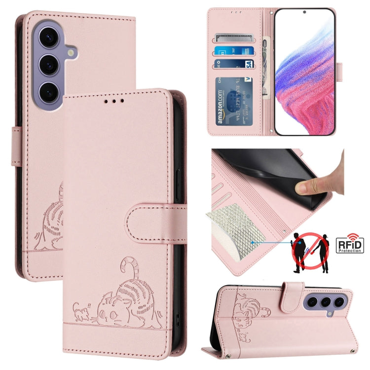 Custodia pelle RFID con motivo gatto per Samsung Galaxy Xcover7
