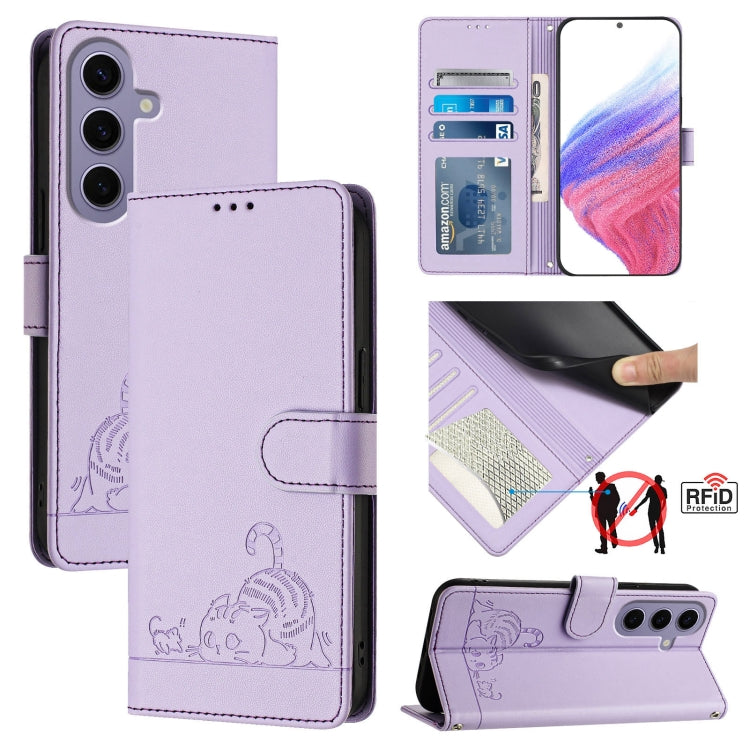 Custodia pelle RFID con motivo gatto per Samsung Galaxy Xcover7
