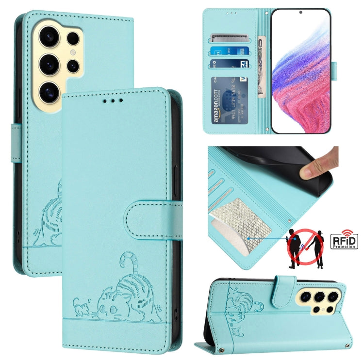 Custodia pelle RFID con motivo gatto per Samsung Galaxy Xcover7