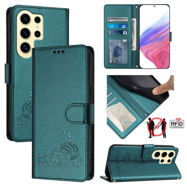 Custodia pelle RFID con motivo gatto per Samsung Galaxy Xcover7