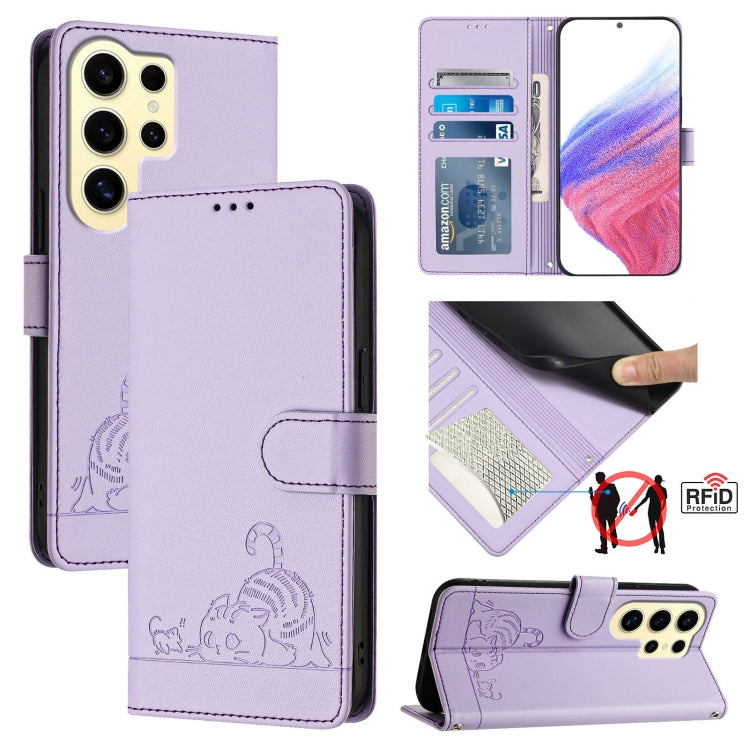 Custodia pelle RFID con motivo gatto per Samsung Galaxy Xcover7