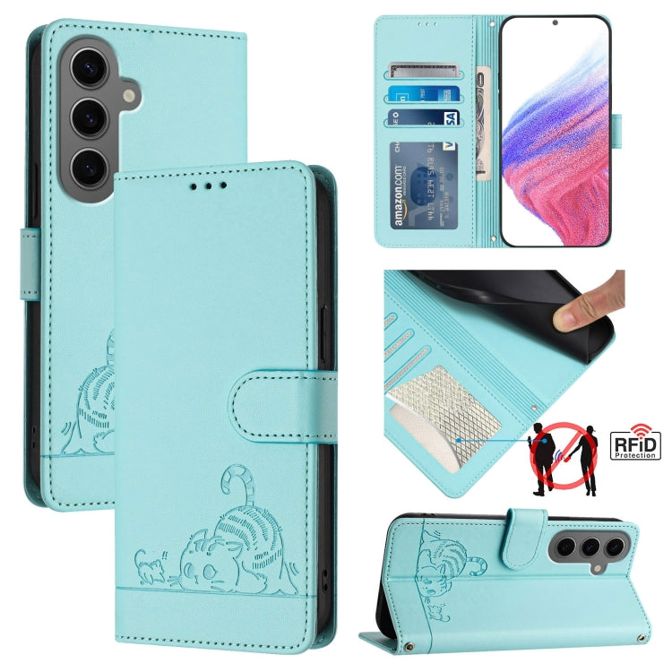 Custodia pelle RFID con motivo gatto per Samsung Galaxy Xcover7