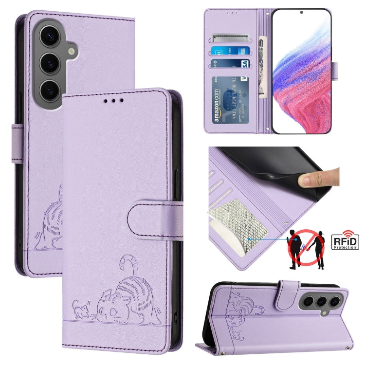 Custodia pelle RFID con motivo gatto per Samsung Galaxy Xcover7