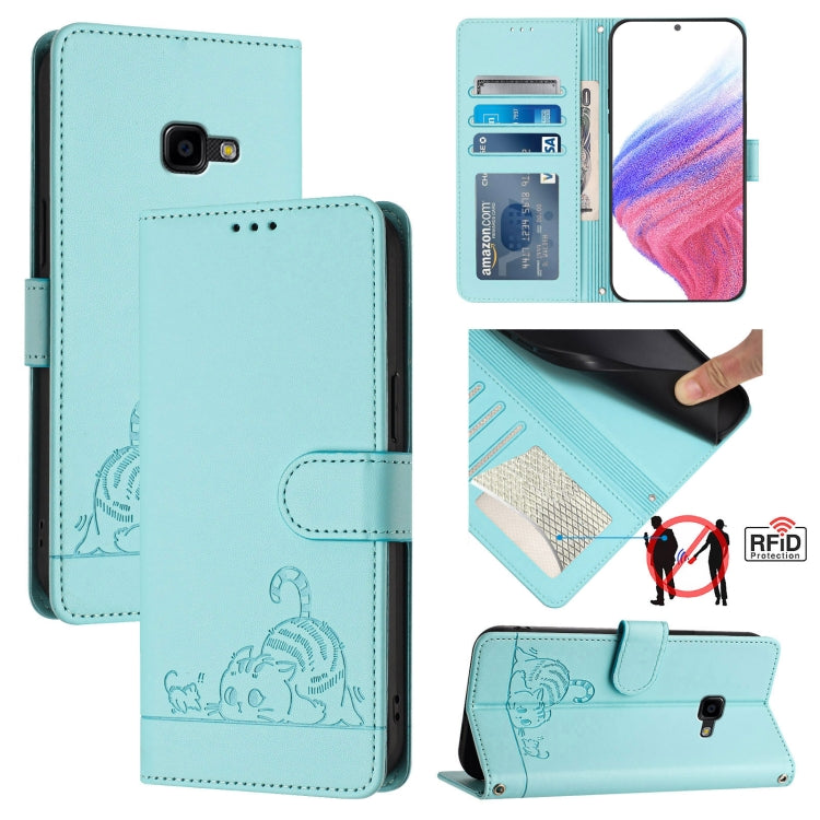 Custodia per telefono in pelle RFID con motivo gatto in rilievo con cordino, For Samsung Galaxy Note10, For Samsung Galaxy Note10+, For Samsung Galaxy Xcover 4/Xcover 4s, For Samsung Galaxy S10e