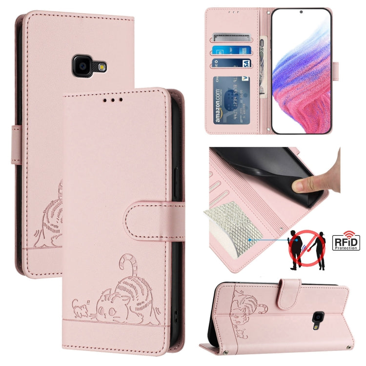 Custodia per telefono in pelle RFID con motivo gatto in rilievo con cordino, For Samsung Galaxy Note10, For Samsung Galaxy Note10+, For Samsung Galaxy Xcover 4/Xcover 4s, For Samsung Galaxy S10e