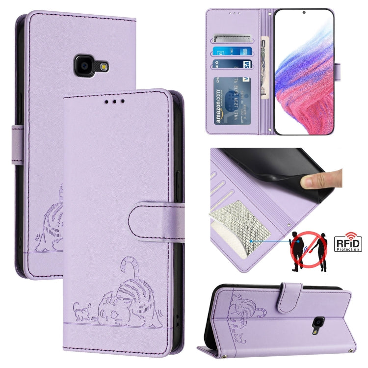 Custodia per telefono in pelle RFID con motivo gatto in rilievo con cordino, For Samsung Galaxy Note10, For Samsung Galaxy Note10+, For Samsung Galaxy Xcover 4/Xcover 4s, For Samsung Galaxy S10e