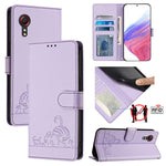 Custodia per telefono in pelle RFID con motivo gatto in rilievo con cordino, For Samsung Galaxy S22+ 5G, For Samsung Galaxy S22 5G, For Samsung Galaxy Xcover 5, For Samsung Galaxy S21 FE 5G