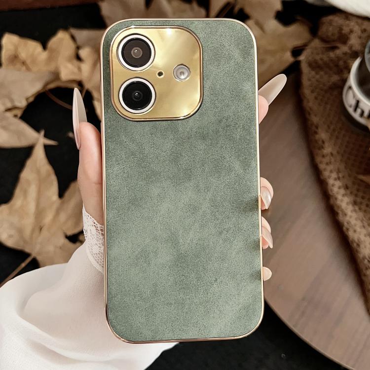 Custodia per telefono in pelle di agnello galvanica, For iPhone 16, For iPhone 15 Pro Max, For iPhone 15 Pro, For iPhone 15, For iPhone 14, For iPhone 14 Pro