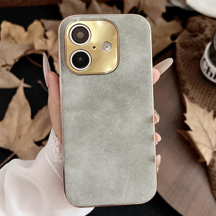 Custodia per telefono in pelle di agnello galvanica, For iPhone 16, For iPhone 15 Pro Max, For iPhone 15 Pro, For iPhone 15, For iPhone 14, For iPhone 14 Pro