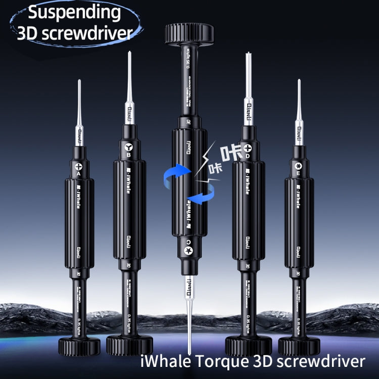 QianLi iWhale S2 Special Steel Magnetic Torque 3D Screwdriver, A Phillips 0.35, B Tri-point 0.35, C Pentalobe 0.35, D Pinhead Phillips 0.35, E T2 Torx 0.35