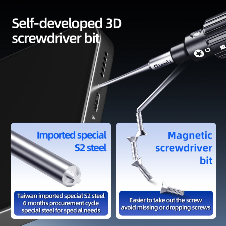 QianLi iWhale S2 Special Steel Magnetic Torque 3D Screwdriver, A Phillips 0.35, B Tri-point 0.35, C Pentalobe 0.35, D Pinhead Phillips 0.35, E T2 Torx 0.35