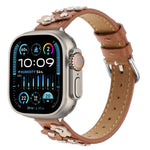Cinturino per orologio in pelle con fiori cuciti, For Apple Watch SE 2023 44mm, For Apple Watch SE 2023 40mm, For Apple Watch Ultra 2 49mm, For Apple Watch Series 9 45mm, For Apple Watch Series 9 41mm, For Apple Watch Ultra 49mm                        ...
